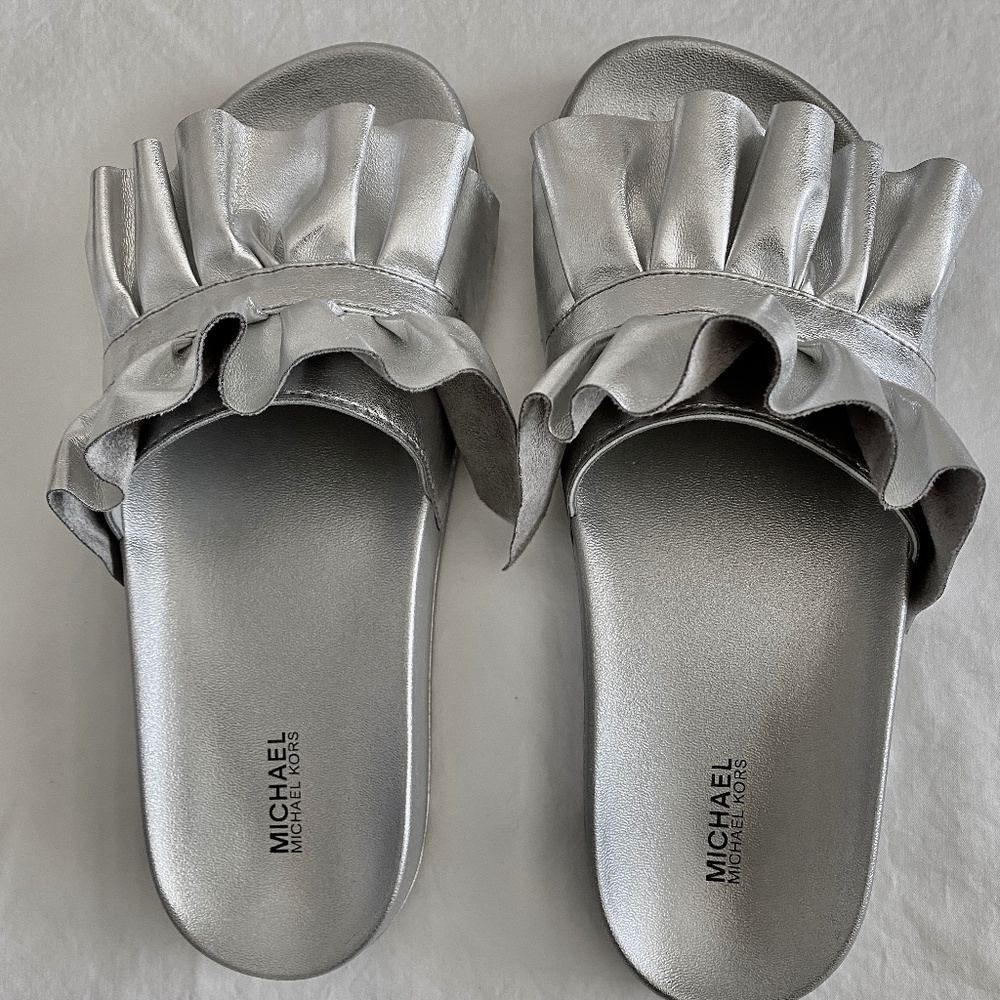 Michael Kors Silver Slippers
